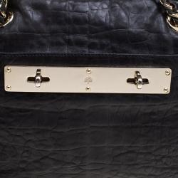 Pre Owned Mulberry Black Croc Embossed Leather Carter Bowler Bag