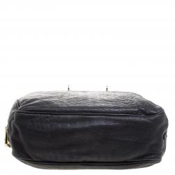 Pre Owned Mulberry Black Croc Embossed Leather Carter Bowler Bag