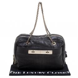 Pre Owned Mulberry Black Croc Embossed Leather Carter Bowler Bag