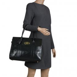 Pre Owned Mulberry Graphite Patent Leather Bayswater Satchel