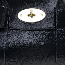Pre Owned Mulberry Graphite Patent Leather Bayswater Satchel