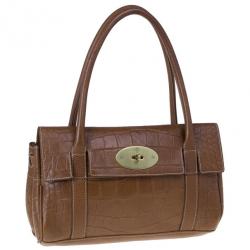 Pre Owned Mulberry Brown Embossed Leather East West Bayswater