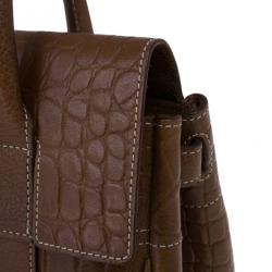 Pre Owned Mulberry Brown Embossed Leather East West Bayswater