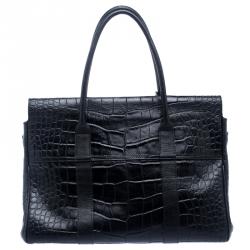 Pre Owned Mulberry Black Croc Embossed Leather Bayswater Satchel