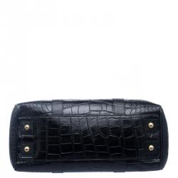 Pre Owned Mulberry Black Croc Embossed Leather Bayswater Satchel