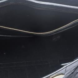 Pre Owned Mulberry Black Croc Embossed Leather Bayswater Satchel