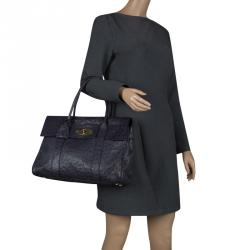 Pre Owned Mulberry Navy Blue Ostrich Leather Bayswater Satchel