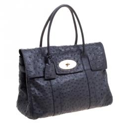 Pre Owned Mulberry Navy Blue Ostrich Leather Bayswater Satchel