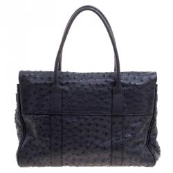 Pre Owned Mulberry Navy Blue Ostrich Leather Bayswater Satchel