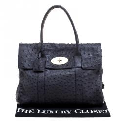 Pre Owned Mulberry Navy Blue Ostrich Leather Bayswater Satchel