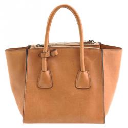 Prada Camel Glace Calfskin Leather Twin Pocket Double Handle Tote