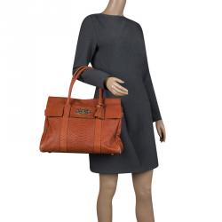 Pre Owned Mulberry Copper Python Embossed Leather Bayswater Satchel