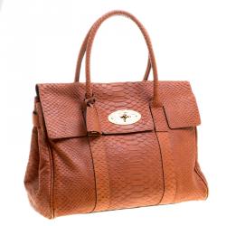 Pre Owned Mulberry Copper Python Embossed Leather Bayswater Satchel
