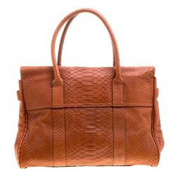 Pre Owned Mulberry Copper Python Embossed Leather Bayswater Satchel