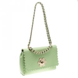 Pre Owned Mulberry Mint Green Leather Cecily Flower Shoulder Bag