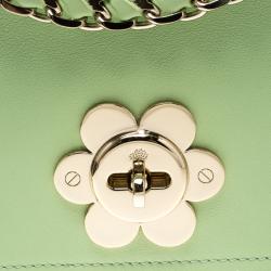 Pre Owned Mulberry Mint Green Leather Cecily Flower Shoulder Bag