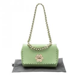 Pre Owned Mulberry Mint Green Leather Cecily Flower Shoulder Bag