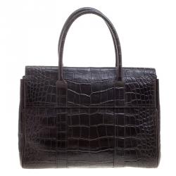 Pre Owned Mulberry Dark Brown Croc Embossed Leather Bayswater Satchel