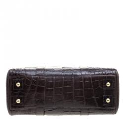 Pre Owned Mulberry Dark Brown Croc Embossed Leather Bayswater Satchel