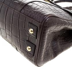 Pre Owned Mulberry Dark Brown Croc Embossed Leather Bayswater Satchel