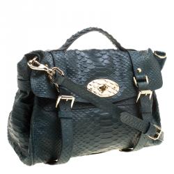Pre Owned Mulberry Dark Green Silky Snake Print Leather Alexa Satchel
