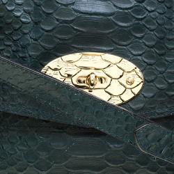 Pre Owned Mulberry Dark Green Silky Snake Print Leather Alexa Satchel