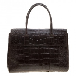 Pre Owned Mulberry Dark Brown Croc Embossed Leather Bayswater Satchel