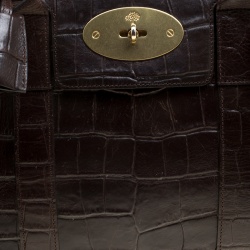 Pre Owned Mulberry Dark Brown Croc Embossed Leather Bayswater Satchel