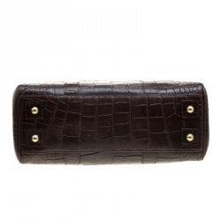 Pre Owned Mulberry Dark Brown Croc Embossed Leather Bayswater Satchel