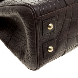Pre Owned Mulberry Dark Brown Croc Embossed Leather Bayswater Satchel