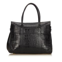 Pre Owned Mulberry Black Croc Embossed Leather Bayswater Bag