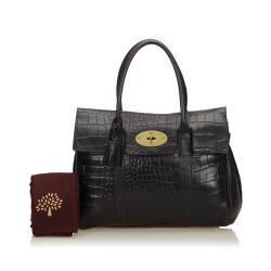 Pre Owned Mulberry Black Croc Embossed Leather Bayswater Bag