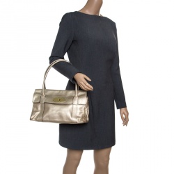 Pre Owned Mulberry Metallic Beige Leather Bayswater Satchel