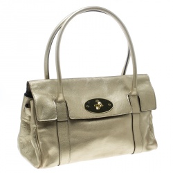 Pre Owned Mulberry Metallic Beige Leather Bayswater Satchel