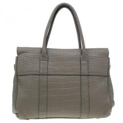 Pre Owned Mulberry Taupe Soft Croc Printed Bayswater Satchel