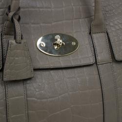 Pre Owned Mulberry Taupe Soft Croc Printed Bayswater Satchel