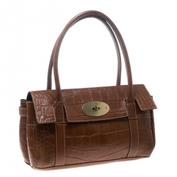 Pre Owned Mulberry Brown Croc Embossed Leather East West Bayswater Satchel