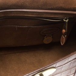 Pre Owned Mulberry Brown Croc Embossed Leather East West Bayswater Satchel