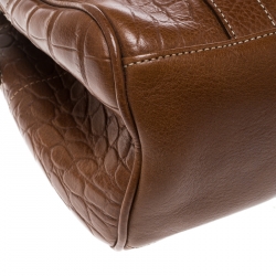 Pre Owned Mulberry Brown Croc Embossed Leather East West Bayswater Satchel