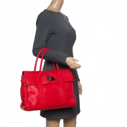 Pre Owned Mulberry Red Textured Leather Bayswater Satchel