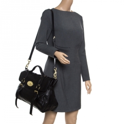 Pre Owned Mulberry Black Leather Oversized Alexa Top Handle Shoulder Bag