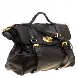 Pre Owned Mulberry Black Leather Oversized Alexa Top Handle Shoulder Bag