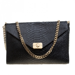 Mulberry Black/Burgundy Snakeskin Embossed Leather Delphie Duo Flap Shoulder Bag