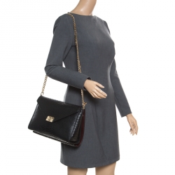 Mulberry Black/Burgundy Snakeskin Embossed Leather Delphie Duo Flap Shoulder Bag