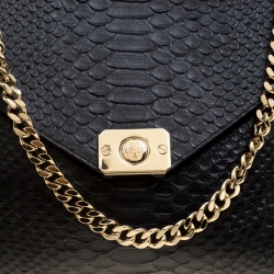 Mulberry Black/Burgundy Snakeskin Embossed Leather Delphie Duo Flap Shoulder Bag