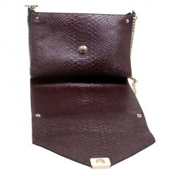 Mulberry Black/Burgundy Snakeskin Embossed Leather Delphie Duo Flap Shoulder Bag