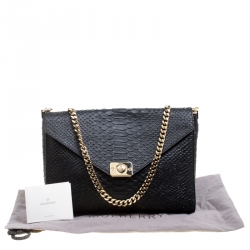 Mulberry Black/Burgundy Snakeskin Embossed Leather Delphie Duo Flap Shoulder Bag