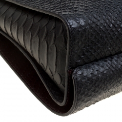 Mulberry Black/Burgundy Snakeskin Embossed Leather Delphie Duo Flap Shoulder Bag