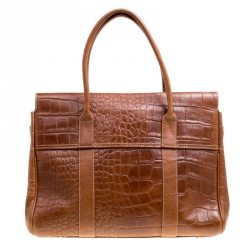 Pre Owned Mulberry Brown Croc Embossed Leather Bayswater Satchel