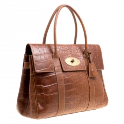 Pre Owned Mulberry Brown Croc Embossed Leather Bayswater Satchel